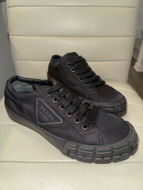 Prada Black Low-Top Nylon Sneakers with Textured Sole